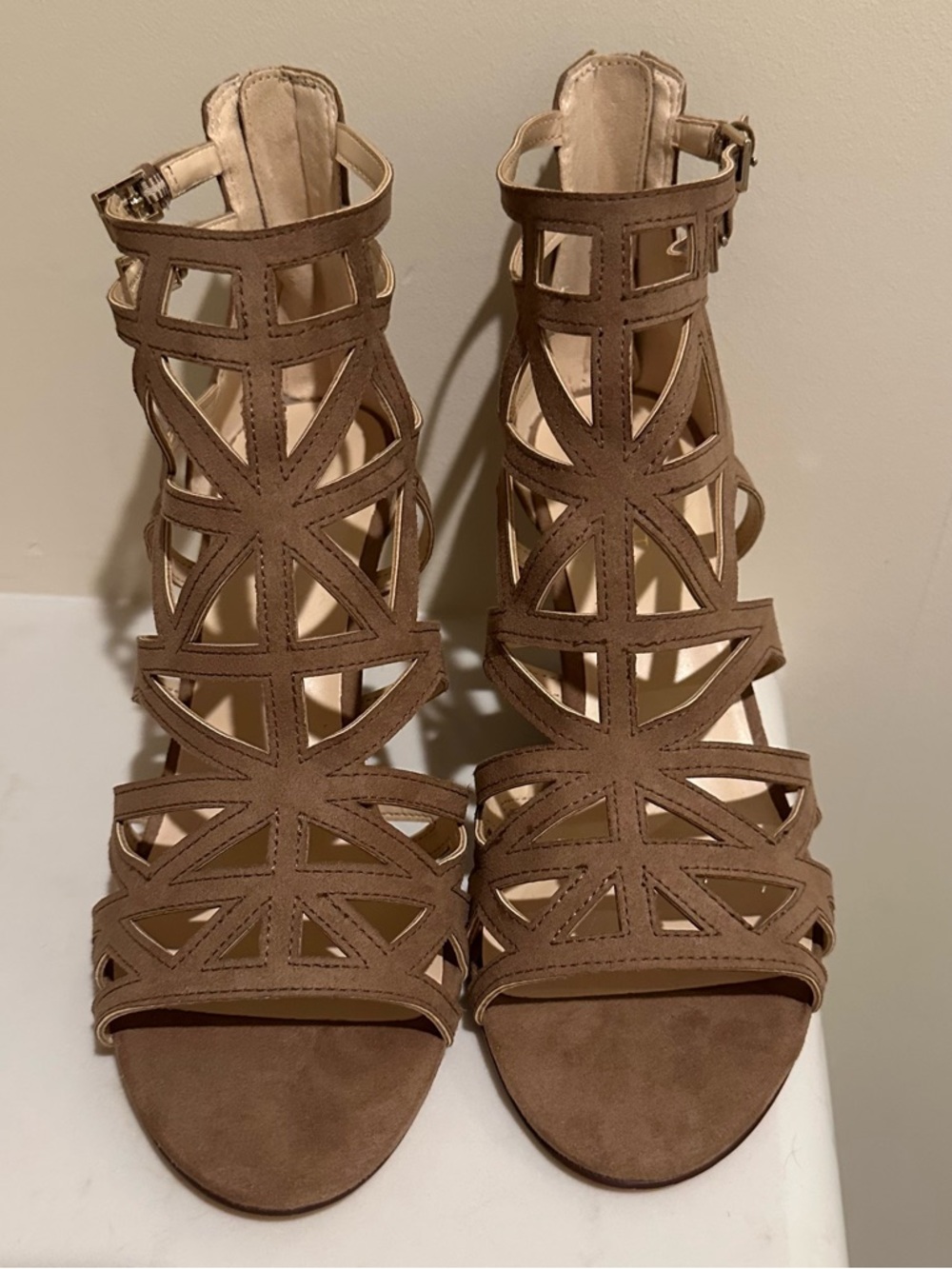 Nine West Women's Taupe Strappy Cutout Wedge Heels - Stylish Open-Toe Sandals